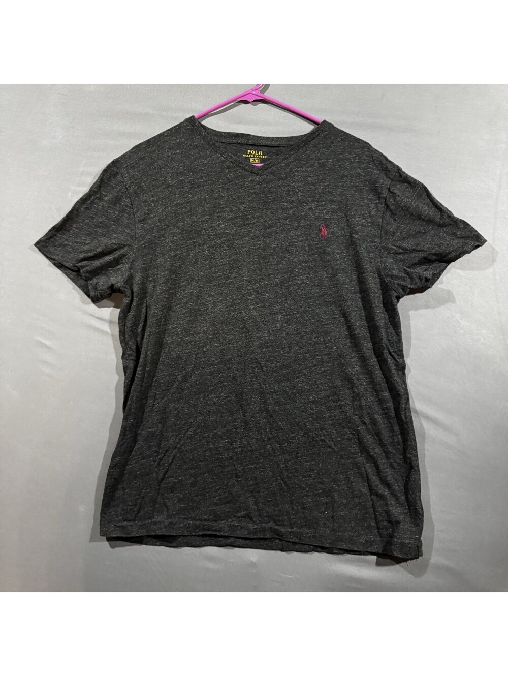 Polo Ralph Lauren Mens Medium Charcoal Heather Grey V-Neck T-Shirt Red Pony